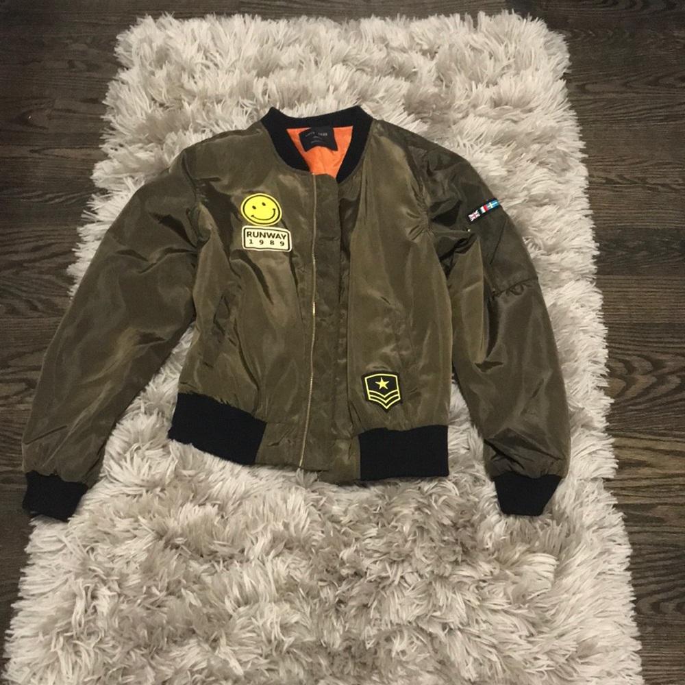 Army green bomber jacket with patches